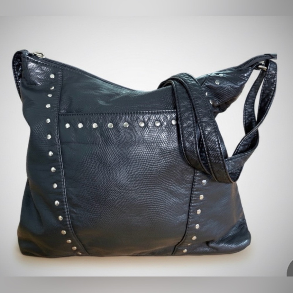 Marc Fisher Purse Bag Black Faux Alligator Tote Lightweight Sophisticated Y2K
